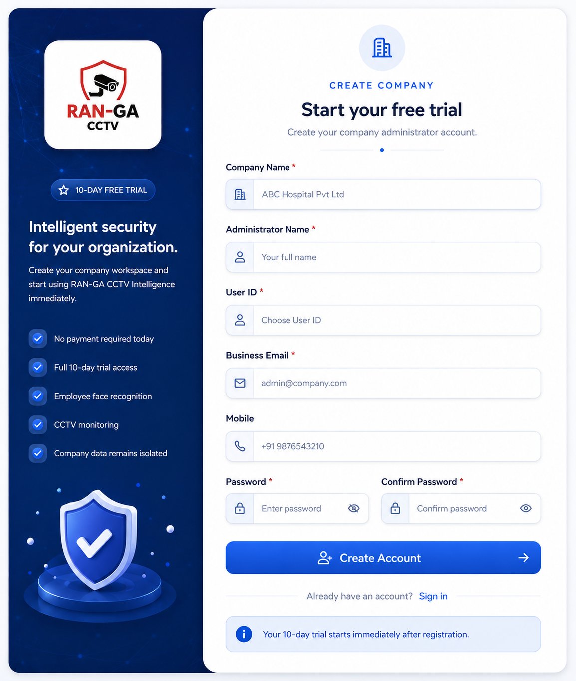 RAN-GA CCTV company registration interface
