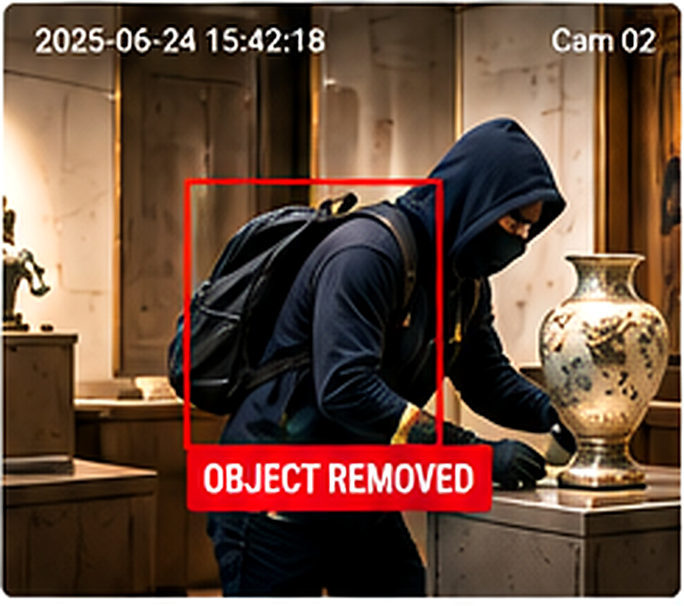 AI CCTV protected object removal and theft suspected detection